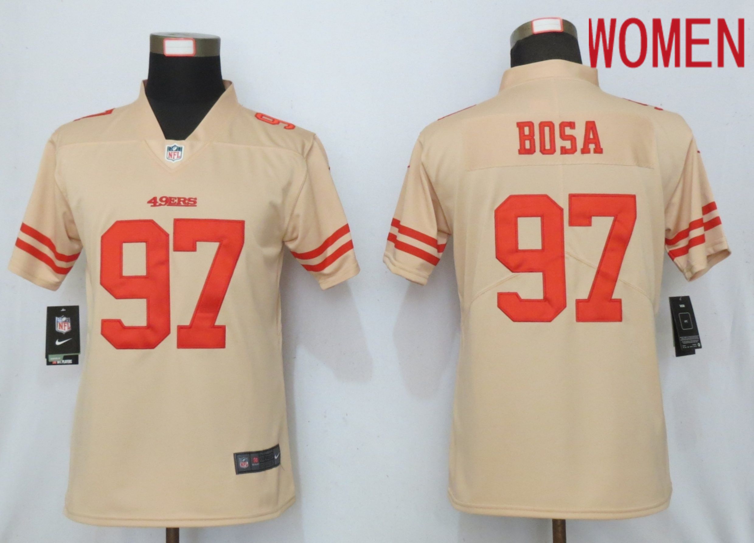 Women San Francisco 49ers 97 Bosa 2019 Vapor Untouchable Nike Gold Inverted Elite Playe NFL Jerseys